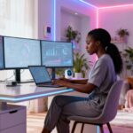 entrepreneur running a successful home business from a modern home office using automation email marketing and online business systems