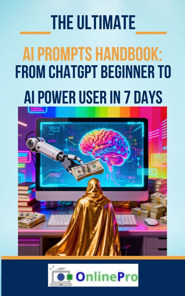Ultimate AI Prompts Handbook for Beginners book cover featuring ChatGPT prompt strategies, AI learning guide