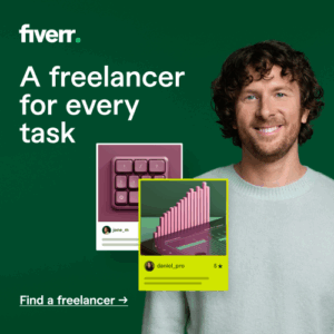 An image that shows a freelancer on Fiverr, with the words "A freelancer for every task."