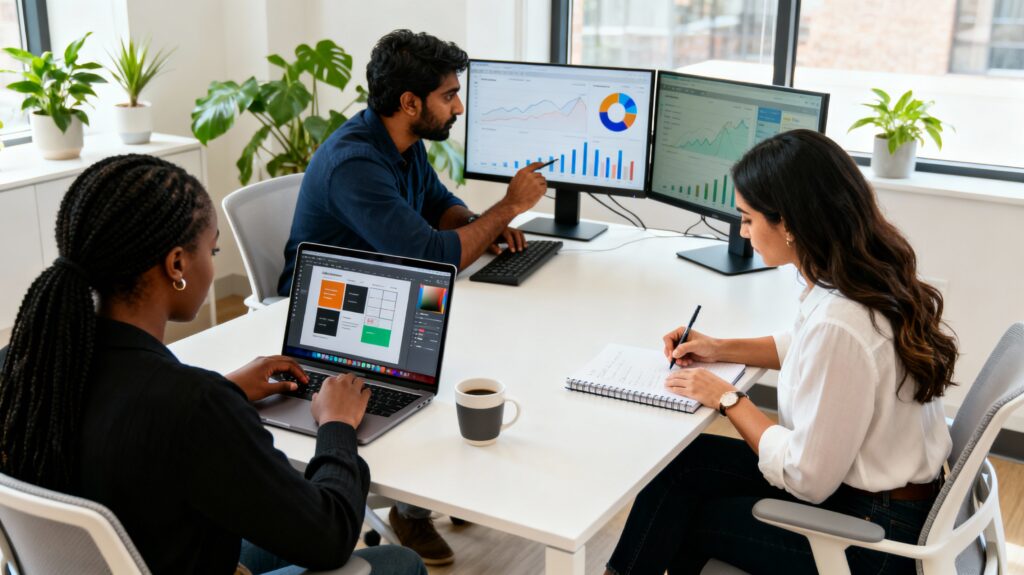 entrepreneurs turning knowledge into digital product by creating eBooks templates and online courses on laptop