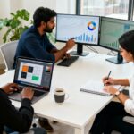 entrepreneurs turning knowledge into digital product by creating eBooks templates and online courses on laptop